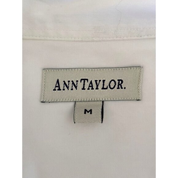 Ann‎ Taylor Blouse Size Medium White Professional 100% Cotton Button Front - Picture 11 of 12